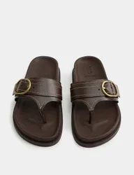 Leather Footbed Toe Post Sandals Brown female