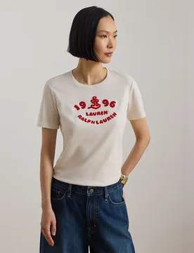 Camiseta de mujer de algodón y cuello redondo - Lauren Ralph Lauren - FashionsVida