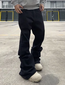 Jeans casuales de corte campana con bolsillo para hombre, jeans carga negros lavados de corte slim liso, para regalos de esposo o novio L - Shein - FashionsVida