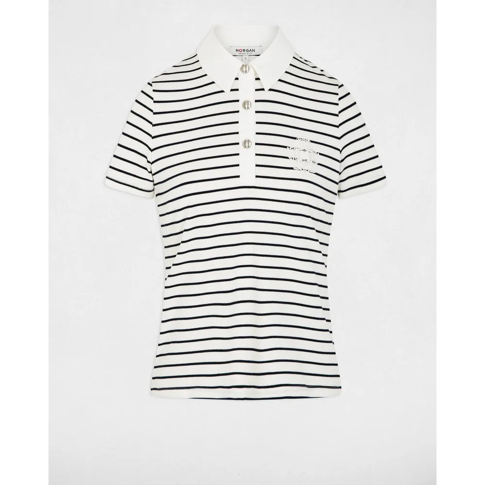 Polo de mujer de rayas con logo bordado - Morgan - FashionsVida