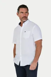 Classic Short Sleeve Linen Mens Shirt - - Size: 3XL