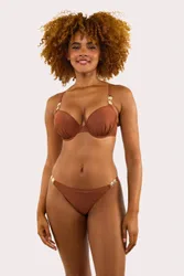 Women's Morgan Bronze Glitter Mix & Match Fuller Bust Plunge Bikini Top Size: 36E - Bronze - Size: 36E
