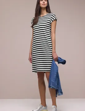 Knielanges Kleid aus Jersey mit Streifen female Blau - Street One - FashionsVida