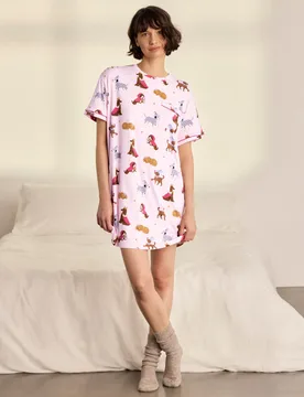 Fairytale Dogs Printed Nighshirt Light Pink female - Chelsea Peers - FashionsVida