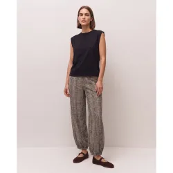 Pantalón bombacho de mujer de cuadros y cremallera invisible lateral