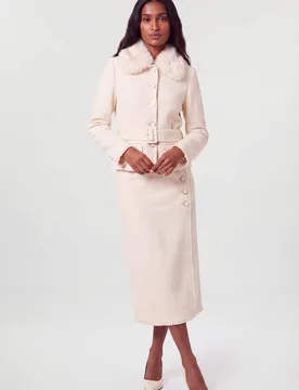 Women's Petite Texture Tweed Button Midi Pencil Skirt in Ivory Size: 4 - Ivory - Size: 4 - Karen millen - FashionsVida