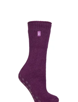 Women's 1 Pair SOCKSHOP 2.3 TOG Plain Thermal Slipper Socks Violet - Purple - Size: Small - Heat Holders - FashionsVida