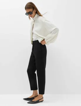 Tapered Ankle Grazer Trousers Black female - M&S - FashionsVida