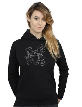 Women's Mickey Mouse Steamboat Sketch Hoodie in Black Size: Small - Black - Size: S - Disney - FashionsVida