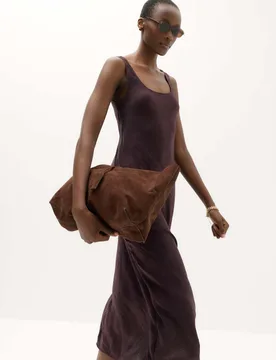 Satin Scoop Neck Midi Slip Dress Raisin female - M&S - FashionsVida