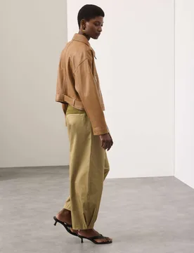 Pure Cotton Drawstring Barrel Trousers Antique Brass female - Autograph - FashionsVida