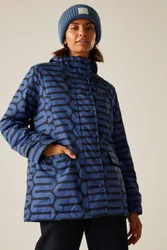 Women's Orla Kiely Mid Length Hooded Waterproof Insulated Jacket in Blue Size: 12 - Blue - Size: 12