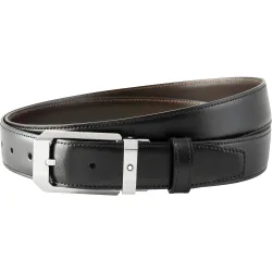 Cinturón de hombre reversible de piel negra con hebilla rectangular