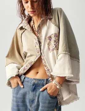 Camisa informal de mujer de manga 3/4 holgada y tejida para vacaciones XXL - Shein - FashionsVida