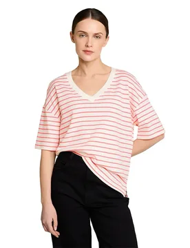 Maglietta A Maniche Corte 105089 White Coral Irregular Stripe M - Tom tailor - FashionsVida