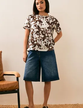 Women's Petite Cow Print Tie Back Top in Brown Size: 12 - Brown - Size: 12 - PixieGirl - FashionsVida