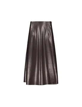 Falda midi efecto piel marrón 36 - monari - FashionsVida