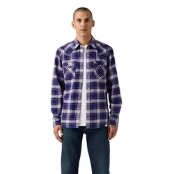 Camicia A Maniche Lunghe Barstow Western Standard Hawley Plaid Blue Depths M