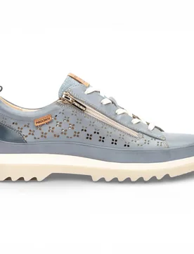 Womens Women’s Denim Blue Leather Lace Up Zip Trainer Sneaker Shoes - Vigo - Size Eu 42 - Pikolinos - FashionsVida