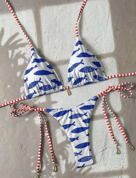 Conjunto de bikini con estampado de peces para vacaciones de primavera, playa, tomar el sol - Conjunto de 2 piezas de traje de baño Zestiva con estam - Shein - FashionsVida