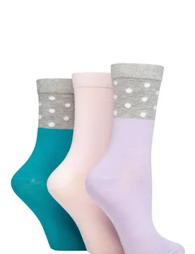 Women's 3 Pair SOCKSHOP Patterned Bamboo Socks Spots Purple / Pink / Teal 4-8 - Assorted - Size: Small - Wildfeet - FashionsVida