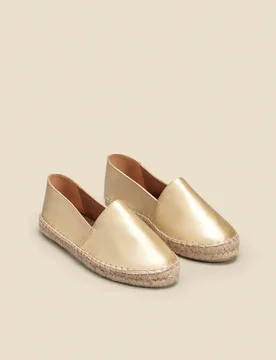 Womens Chiara Gold Flat Closed Toe Leather Espadrille - Size Uk 3 - Sosandar - FashionsVida