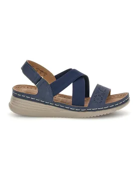 Sandali blu con zeppa e fasce incrociate Q17751 38 - MIO TEMPO - FashionsVida