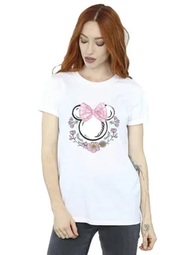 Women's Minnie Mouse Flowers Cotton Bow Boyfriend T-Shirt in White Size: 3XL - White - Size: 3XL - Disney - FashionsVida