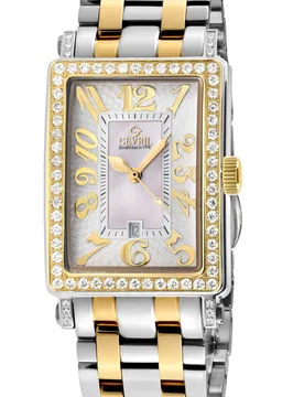 Ave Of Americas Mini Womens Swiss Quartz Two Toned Ipyg Stainless Steel Diamond Case, White Mop Dial Watch - Silver & Gold - One Size - Gevril - FashionsVida