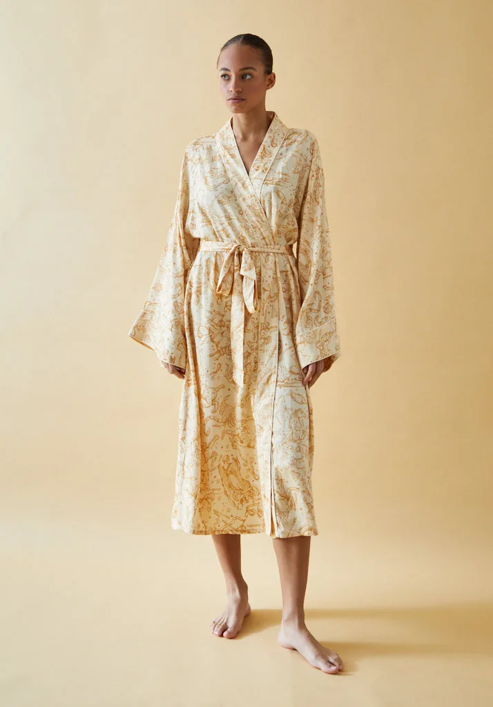 Corina Kimono Style Horoscope Print Robe In Cream - S - Lily and Lionel London Limited - FashionsVida