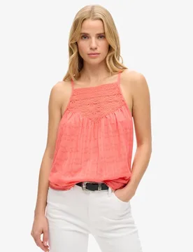 Superdry Damen Strand-trägertop mit Spitze Koralle - Größe: 36 - 59.99 - FashionsVida