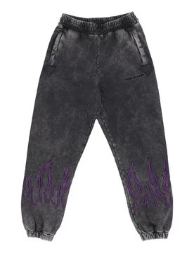 Pantalone Tuta Felpato Uomo Embroidered Flames Pants Grey/purple - VISION OF SUPER - FashionsVida