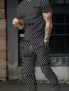 Conjunto de camiseta de manga corta de cuello redondo casual y pantalones para hombres - Shein - FashionsVida