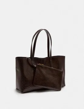 Croc Effect Top Handle Tote Bag Chocolate female - M&S - FashionsVida