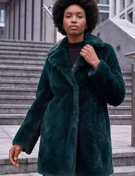 Women's Faux Fur Longline Coat in Emerald Size: 12 - Emerald - Size: 12 - Roman - FashionsVida