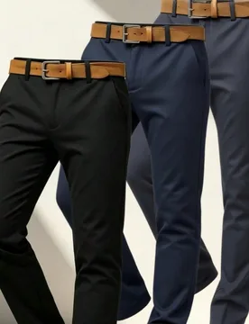 Pantalones de vestir de negocios de 3 piezas con ajuste elástico y ceñido para hombres, pantalones casuales de pierna recta, pantalones de traje ver - Shein - FashionsVida