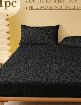 Pieza Sábana ajustada con estampado de leopardo negro, sin relleno, transpirable y cómoda para el dormitorio, se ajusta a camas King, Queen, Full, T - Shein - FashionsVida