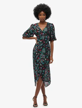 Superdry Damen Kurzärmeliges, Transparentes Midikleid Schwarz - Größe: 44 - 99.99 - FashionsVida