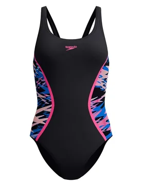 Hyperboom Splice Muscleback Swimsuit Anthracite / Margarita Pink UK 34 Women - Speedo - FashionsVida