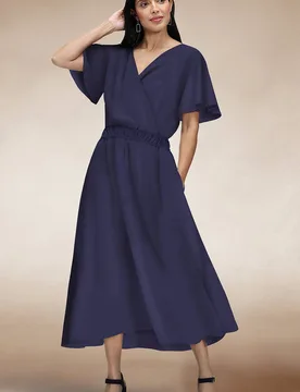 Women's Chiffon Midi Dress in Navy Size: 8 - Navy - Size: 8 - Hot Squash - FashionsVida
