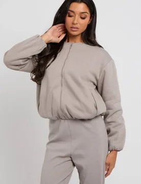 Women's Bubble Hem Jersey Jacket in Grey Size: 14 - Grey - Size: 14 - Urban Bliss - FashionsVida