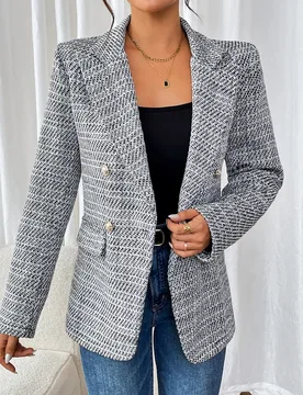 Blazer de manga larga con cuello de solapa, decoración de botones, de uso diario, para mujeres S - Shein - FashionsVida