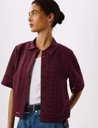 Pure Cotton Broderie Shirt Plum female