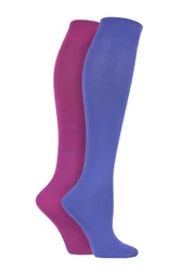Women's 2 Pair Plain and Patterned Bamboo Knee High Socks with Smooth Toe Seams Neon Lights Plain 4-8 Ladies - Multi Coloured - Size: Small