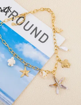 Natural Shell Ocean Charm Stainless Steel Sea Turtle Starfish Dolphin Pendant Necklace Waterproof Women Vacation Layering Chain - Aliexpress - FashionsVida