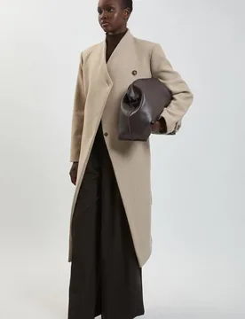 Women's Petite Wool Wrap Neck Tailored Belted Midi Coat in Oatmeal Size: 6 - Oatmeal - Size: 6 - Karen millen - FashionsVida
