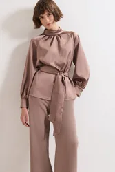Women's Celene Satin Blouse in Chocolate Size: 20 - Chocolate - Size: 20