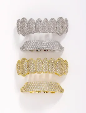Full Iced Out Grillz Teeth Cover Diamond Bling Gold Silver Hip Hop Mouth Grills Rapper Style Tooth Jewelry Streetwear - Aliexpress - FashionsVida