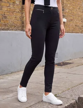 Ponte Zip Detail Stretch Trousers Black female - Roman - FashionsVida
