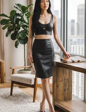 Women's Leather Biker Pencil Long Midi Skirt - Belle in Black Size: 18 - Black - Size: 18 - Infinity Leather - FashionsVida
